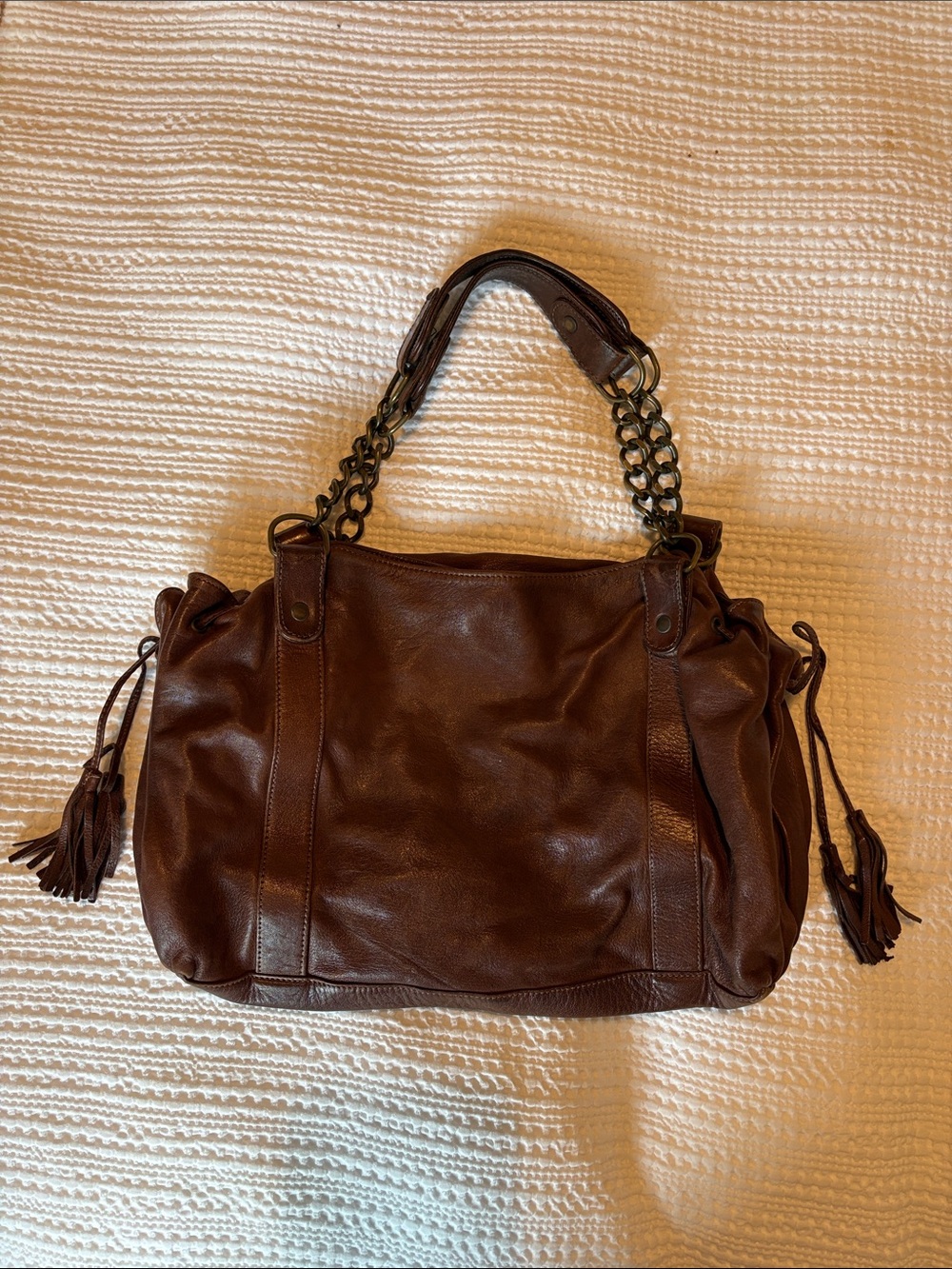Gerard Darel Brown Leather Shoulder Bag with Chain Handles